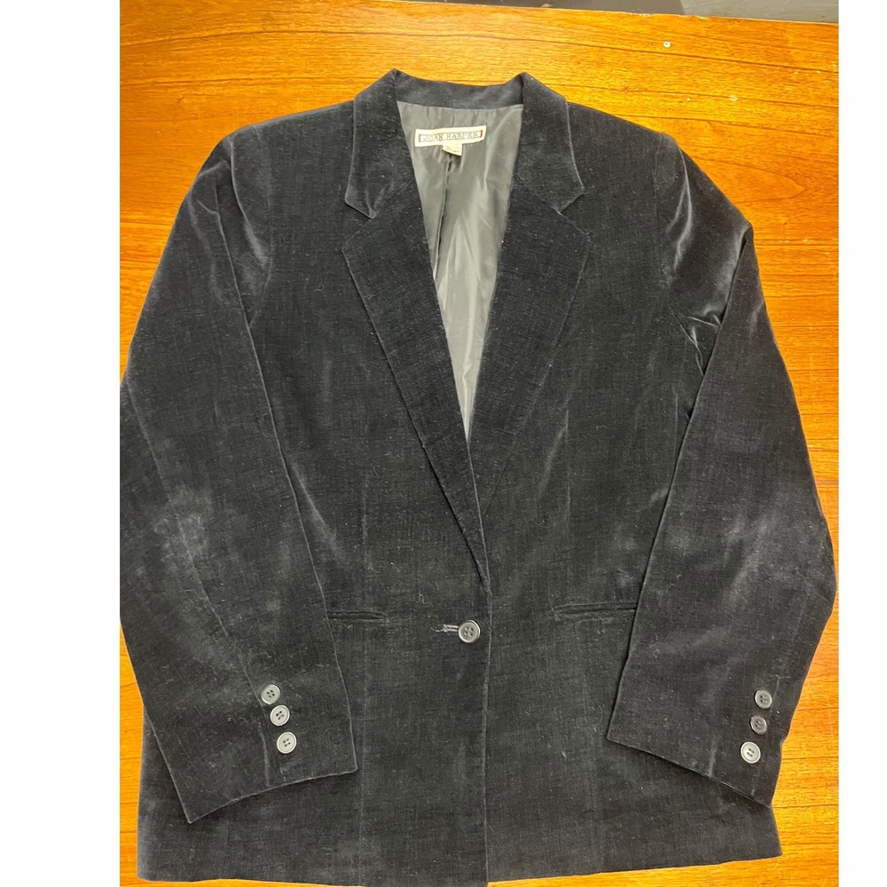 Vintage Joan Harper Black Corduroy Blazer Jacket 100% Cotton Made in Japan 16